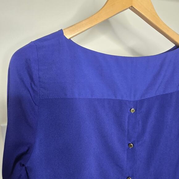 ZARA Indigo Blue 3/4 Sleeve Boatneck Back Button Closure Tunic Size XS - Picture 6 of 8